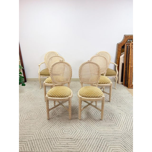 Set of 6 Vintage Cane Dining Chairs Coastal Chic W/ Captains Chairs Hollywood For Sale - Image 16 of 16