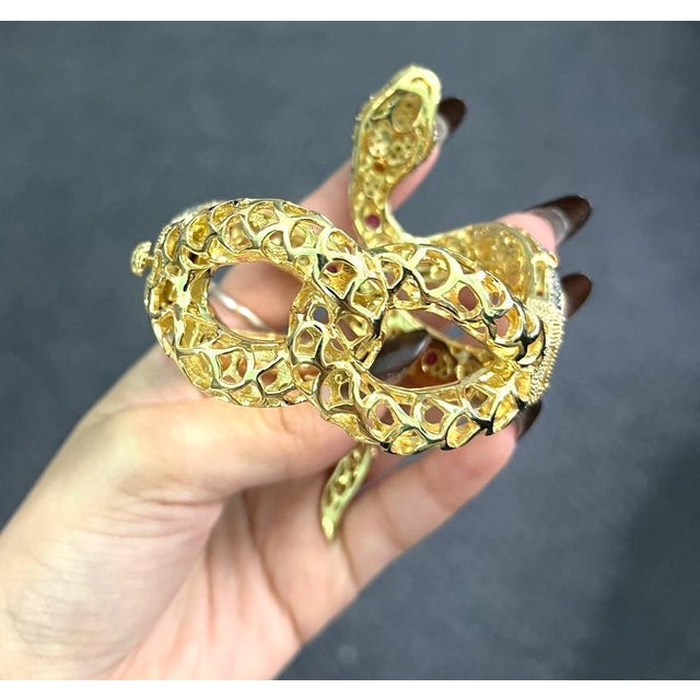 Mediterranean Bochic "Orient" Vintage Sapphire & Ruby Serpent Cuff Set In 18K Gold & Silver For Sale - Image 3 of 18