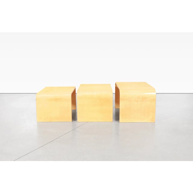 Vintage Italian Modern Goatskin Waterfall Nesting Tables by Aldo Tura, 1970s For Sale - Image 10 of 12