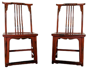 Set of 20th Century Asian Chairs in Red Lacquered Wood