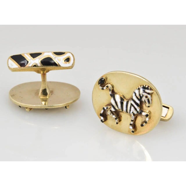 Gold Rare Laykin Zebra Enamel Gold Cufflinks - 2 Pieces For Sale - Image 8 of 8