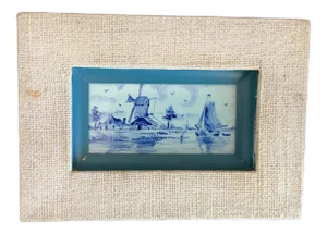 Vintage 1950s Framed Royal Copenhagen Windmill & Sailboat Tile