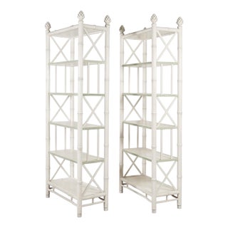 Baker Furniture Vintage Faux Bamboo Étagères Bookcases Palm Beach Style - A Pair For Sale