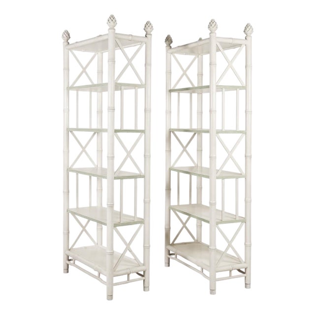 Baker Furniture Vintage Faux Bamboo Étagères Bookcases Palm Beach Style - A Pair For Sale