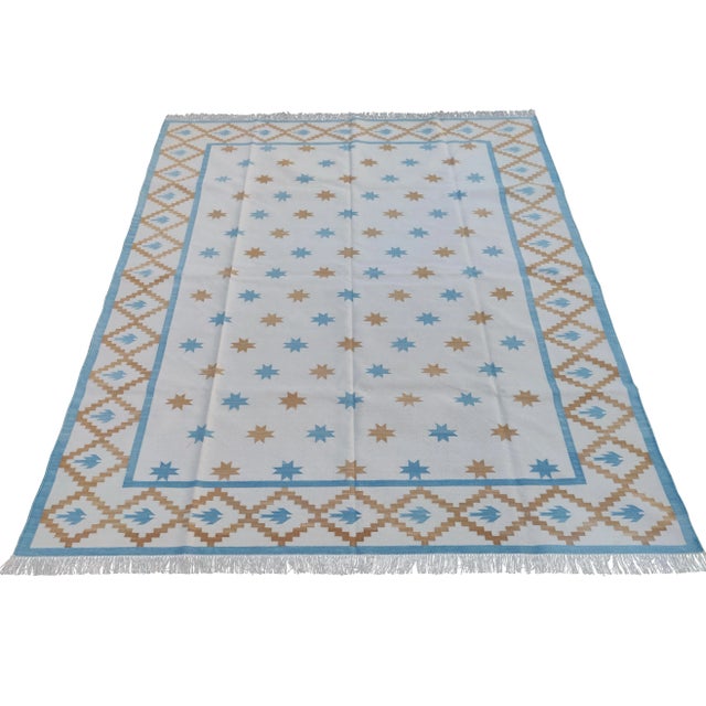 Handmade Cotton Star and Gingham Rug For Sale - Image 11 of 11