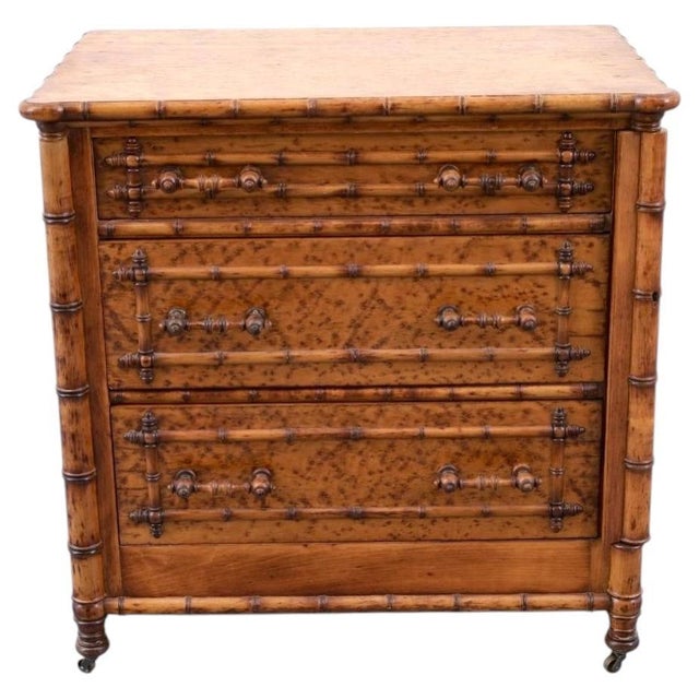 French French Aesthetic Faux-Bamboo Three-Drawer Chest, 19th Century For Sale - Image 3 of 11