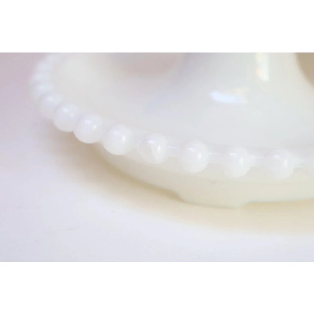 Pair of Petite Mid-Century Modern Hobnail Milk Glass Saucer Boudoir Bedside Table Lamps For Sale - Image 11 of 12