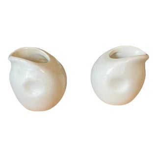 Pair of Vintage Midcentury Anfora Pinched Porcelain Individual Creamer/Condiment Pitcher For Sale