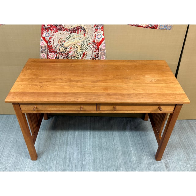 Arts & Crafts Circa 2001 Stickley Arts & Crafts Cherry Wood Desk For Sale - Image 3 of 12