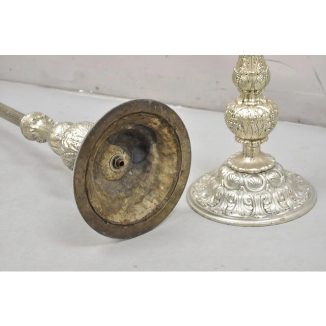 Vintage 43" Tall Baroque Silver Plated Collapsible Floor Candlesticks in Box For Sale - Image 9 of 15
