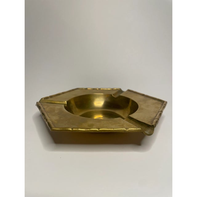 Mid 20th Century Vintage Hollywood Regency Hexagon Soild Brass Catchall/Ashtray, a Pair For Sale - Image 5 of 10
