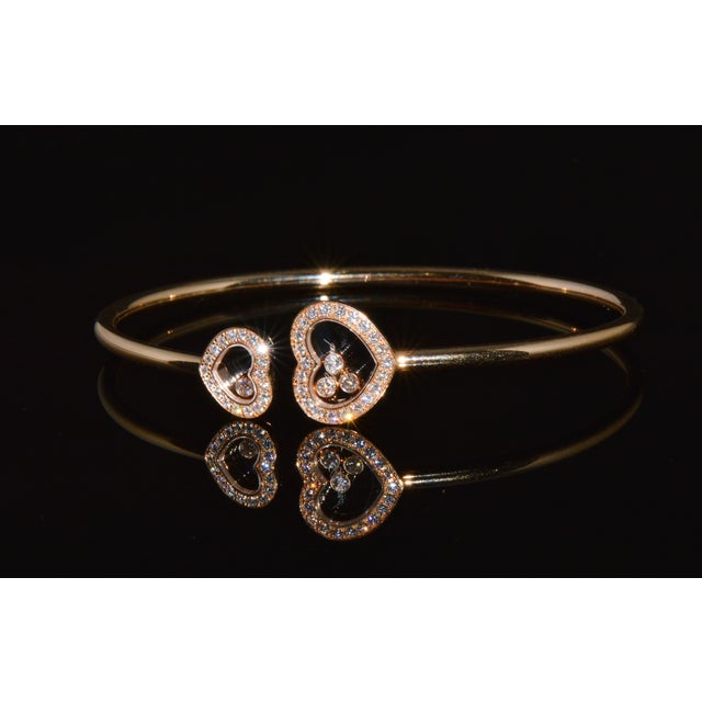 Late 20th Century Authentic Chopard Happy Diamonds Icons 0.54ct Diamond Heart Open Bangle Bracelet 18k Rose Gold For Sale - Image 4 of 14