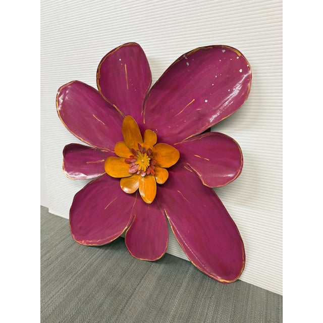 Folk Art Pat & Andre Juneau Metal Flower Wall Sculpture, Extra Large For Sale - Image 3 of 12