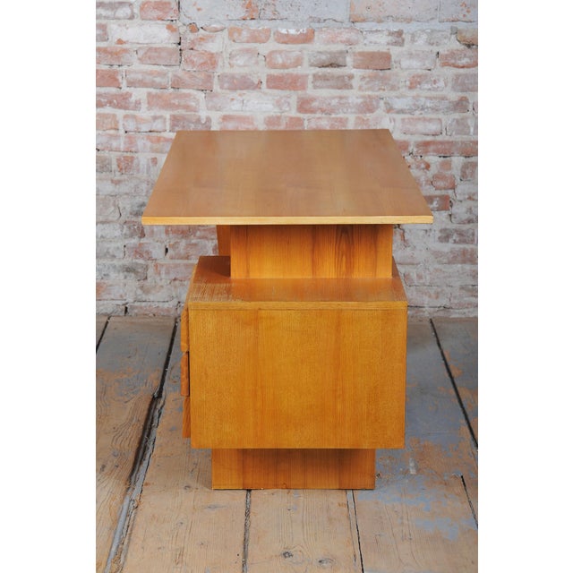 1950s Mid-Century Writing Desk in Oak by B. Landsman, Czech, 1950s For Sale - Image 5 of 11