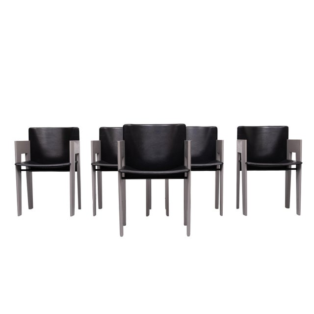 Leather & Wood Dining Chairs by Arnold Merckx for Arco, 1980s, Set of 5 For Sale - Image 13 of 18
