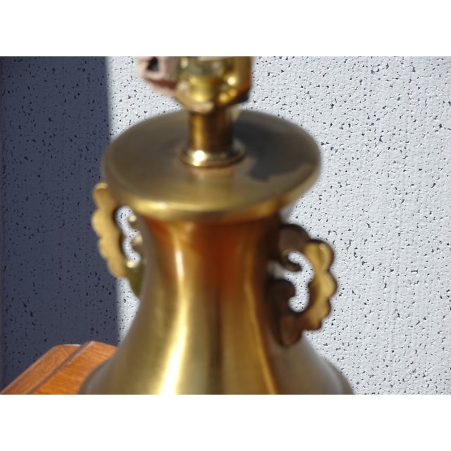 Gold Pair of Vintage Mid Century Metal Table Lamps Lights W Lamp Shades For Sale - Image 8 of 11