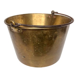 Late 1800s Brass Pot/Cauldron/Planter With Hand Forged Iron Handle For Sale
