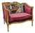 The Burgundy Salon – French Louis XVI-Inspired Settee With Velvet Upholstery, Gilded Frame & Painted Backrest For Sale