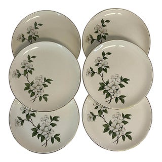 1950s Coastal Chic Magnolia Flora Luncheon or Salad Plates - Set of 6 For Sale