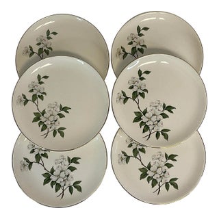 1950s Coastal Chic Magnolia Flora Luncheon or Salad Plates - Set of 6. For Sale