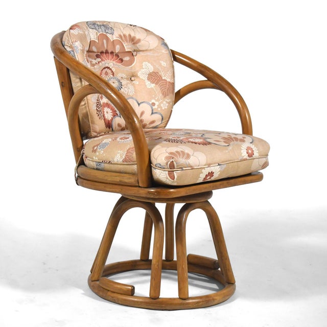 Set of Six Brown Jordan Rattan Swivel Armchairs For Sale - Image 9 of 12