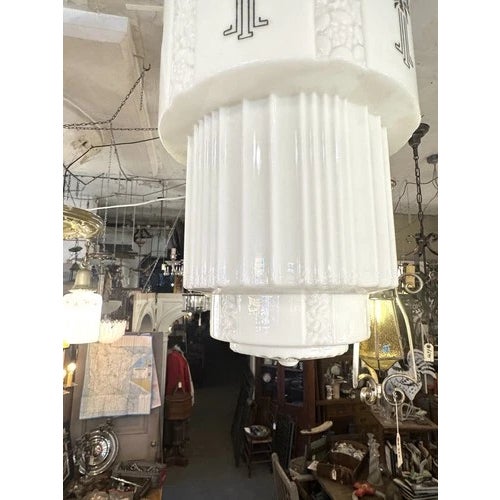 1930s 1930s 36" Art Deco Black & White Skyscraper Pendant Ceiling Light Rewired For Sale - Image 5 of 11