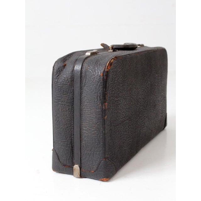 Vintage 1930s Belber Black Leather Suitcase With Green Interior For Sale - Image 15 of 18