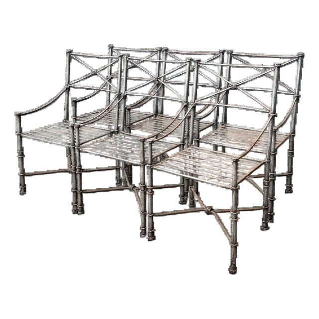 Vintage Target Back Wrought Iron Dining Chairs - Set of 6 For Sale