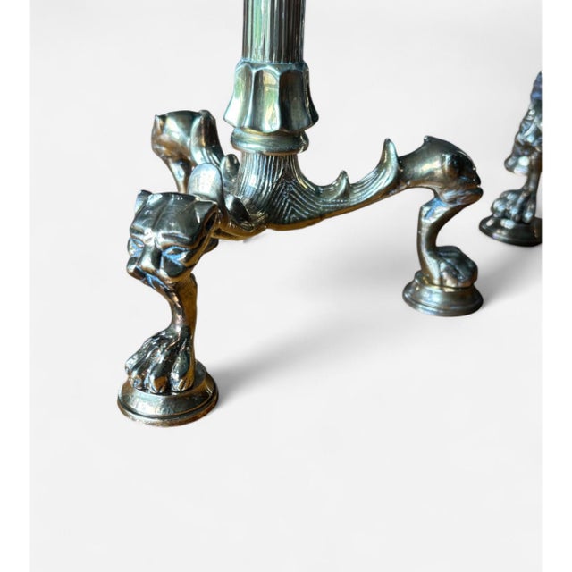 Set of 2 Antique French Renaissance Gothic 19th century candelabras. 3 light Lion heads Claw foot Intricate designs on...