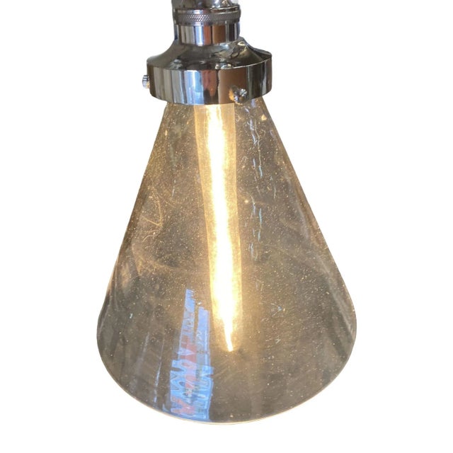 Industrial Silver Brushed Clear Glass Ceiling Pendant Light For Sale In Los Angeles - Image 6 of 7