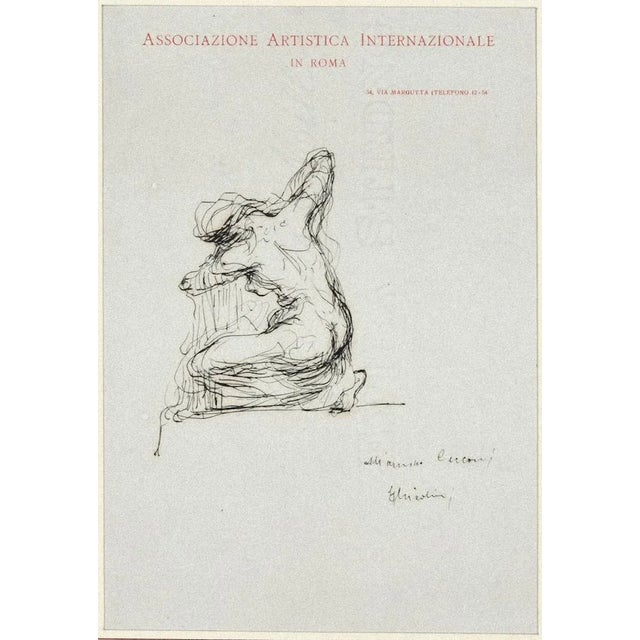 Feminine Figure Drawing in Pen by Giovanni Nicolini For Sale - Image 3 of 3
