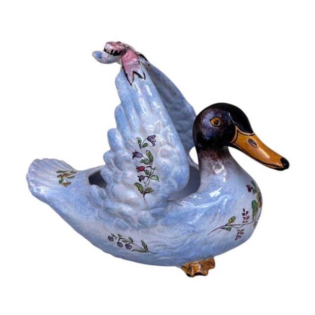Art Nouveau 19th Century French Faience Duck Jardiniere Saint Clement For Sale - Image 3 of 10