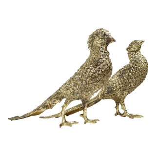 Vintage Silver Plated Male and Female Pheasant Long Tail Hunting Birds - a Pair For Sale