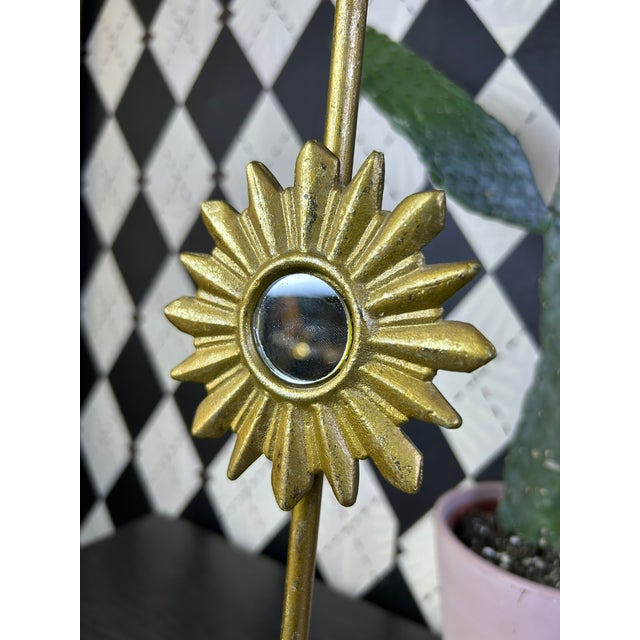 Vintage Hollywood Regency Gilt Metal Sunburst Mirror Candlesticks, Pair For Sale - Image 13 of 13