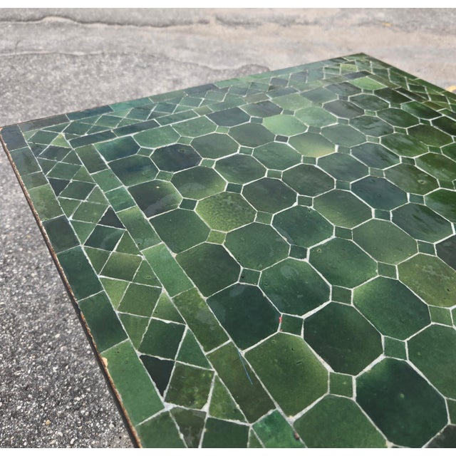 48" Rectangular Handmade Moroccan Tamegroute Green Mosaic Coffee Table For Sale In Orlando - Image 6 of 8
