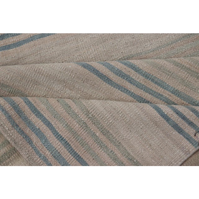 Striped Turkish Vintage Kilim Runner in Ivory and Soft Blue Tones For Sale - Image 10 of 11