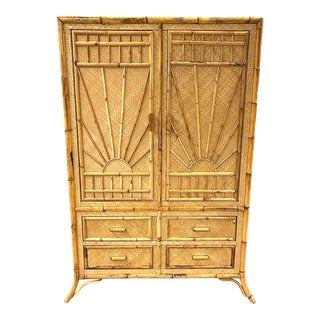 Vintage Rattan and Bamboo Armoire For Sale