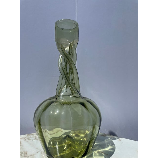 Mediterranean Vintage Signed Hand Made Glass Wrap-Around Vined Stem Gourd Pumpkin Vase For Sale - Image 3 of 4
