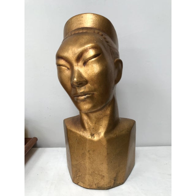 Mid-Century Modern Mid Century Modern Gilded Oriental Male Head Bust Statue For Sale - Image 3 of 7