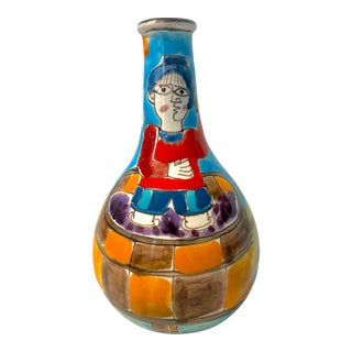MCM Italian Hand Painted DeSimone Ceramic Wine Making Scene Vase For Sale