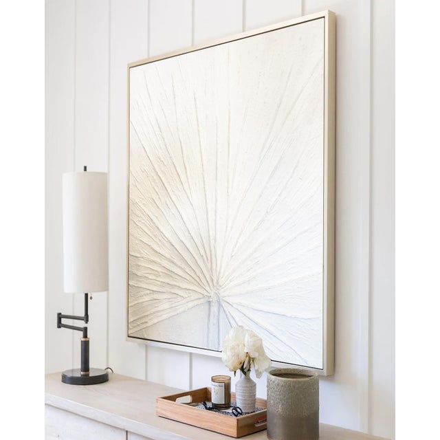 Abstract Contemorary Large Plaster Textured Botanical Palm Leaf Painting by Tatiana Duperault For Sale - Image 3 of 5