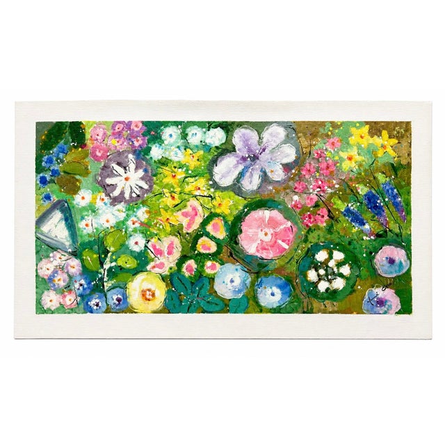 Abstract Vibrant Abstract Floral Garden Unstretched Painting on Canvas by Youn Cho | Original 12" X 24" For Sale - Image 3 of 3