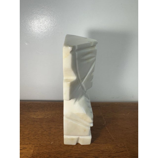 Vintage Heavy Carved Marble Figural Bookend Geometric Face Sculpture 8 Inch For Sale In Philadelphia - Image 6 of 11