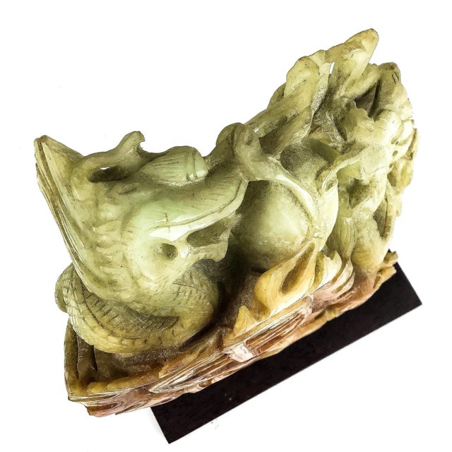 Chinese Celadon & Russet Jade Boulder Carved With 2 Dragons For Sale - Image 11 of 13