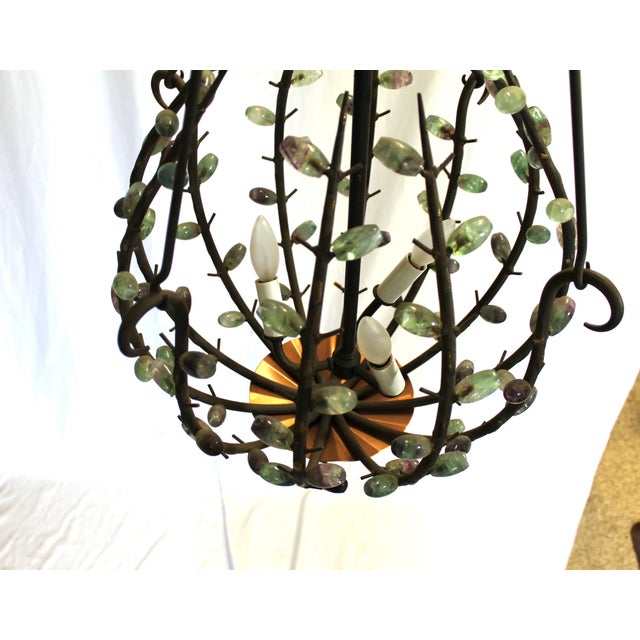 Burnt Umber Mid-Century Iron & Semi-Precious Stones Chandelier After Andre Dubrevil For Sale - Image 8 of 12