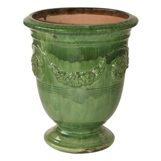 French Anduze Planter Green 15” X 17” by La Madeleine For Sale