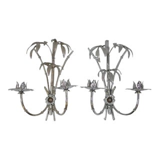 Vintage Chromed Palm Tree Sconces, 1970s, Set of 2 For Sale
