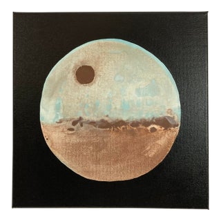 Abstract Brown and Blue Moon Painting For Sale