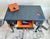 Hand-painted and refinished coffee table One-of-a-kind furniture art piece Deep black-gray(leather effect) finish with...