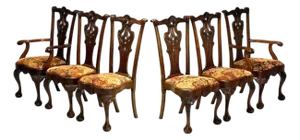 Georgian, Mahogany, Fabric Chippendale Dining Chairs, England, 1960s - Set of 6